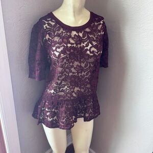 Loft Elegant Lace Burgundy Top size medium